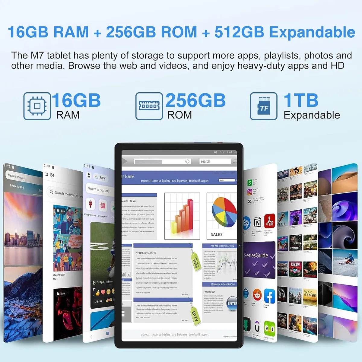 Tablet Android Meberry M7 - ALMACENAMIENTO 256GB - RAM 16GB - AZUL