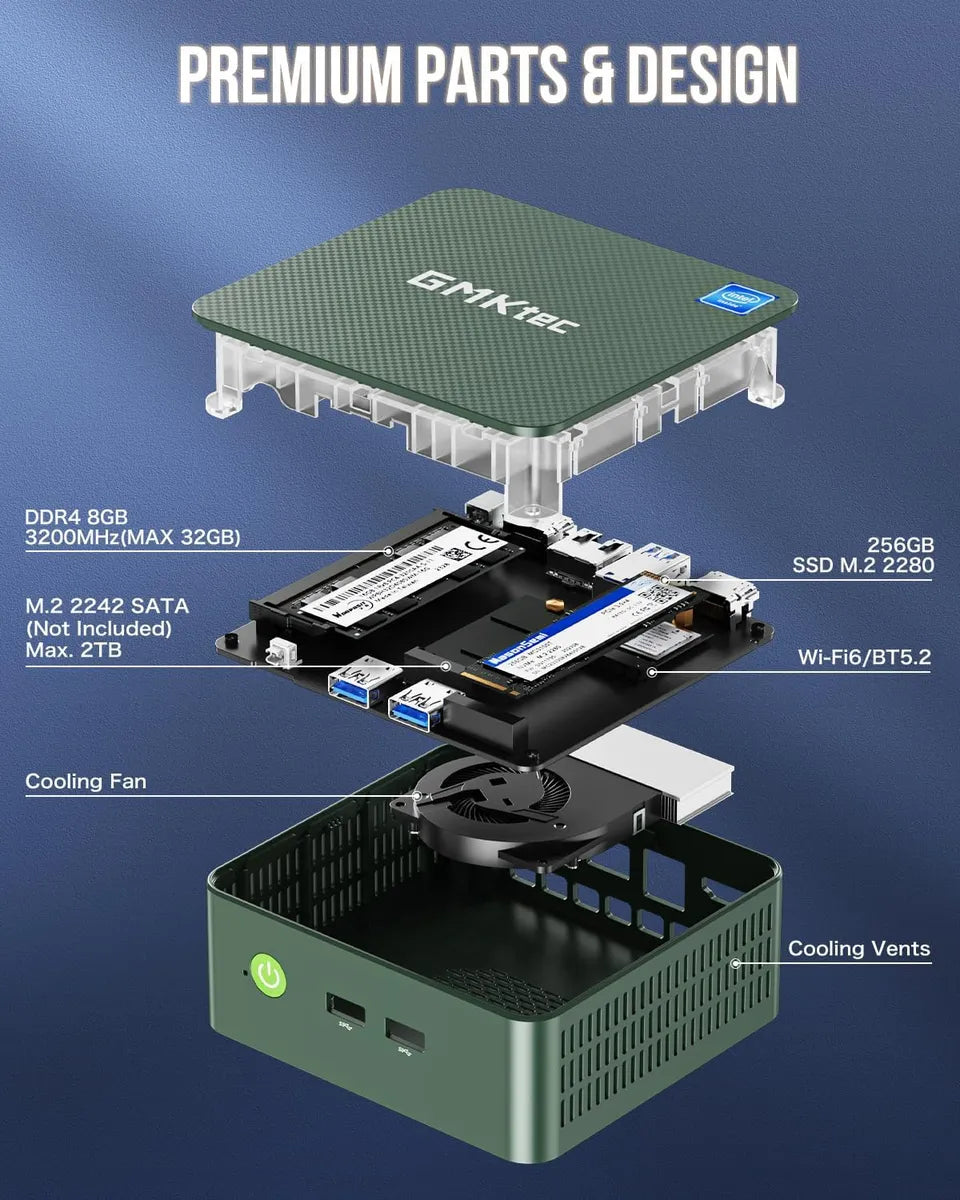 Mini PC GMKTEC- Procesador Intel Lake N100 - Memoria 8gb Ddr - Disco 256gb Ssd - FULL HD