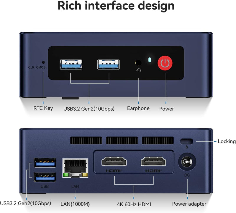 BEELINK Mini PC S12 PRO - AZUL - Intel LAKE  4 NUCLEOS 3.4Ghz - RAM 16GB - 500GB SSD - 4K