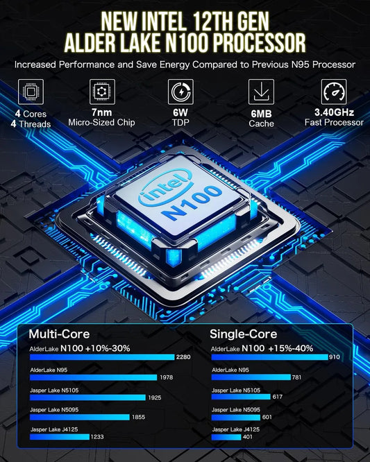 Mini PC GMKTEC- Procesador Intel Lake N100 - Memoria 8gb Ddr - Disco 256gb Ssd - FULL HD