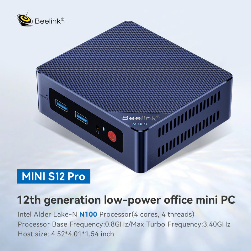 BEELINK Mini PC S12 PRO - AZUL - Intel LAKE  4 NUCLEOS 3.4Ghz - RAM 16GB - 500GB SSD - 4K